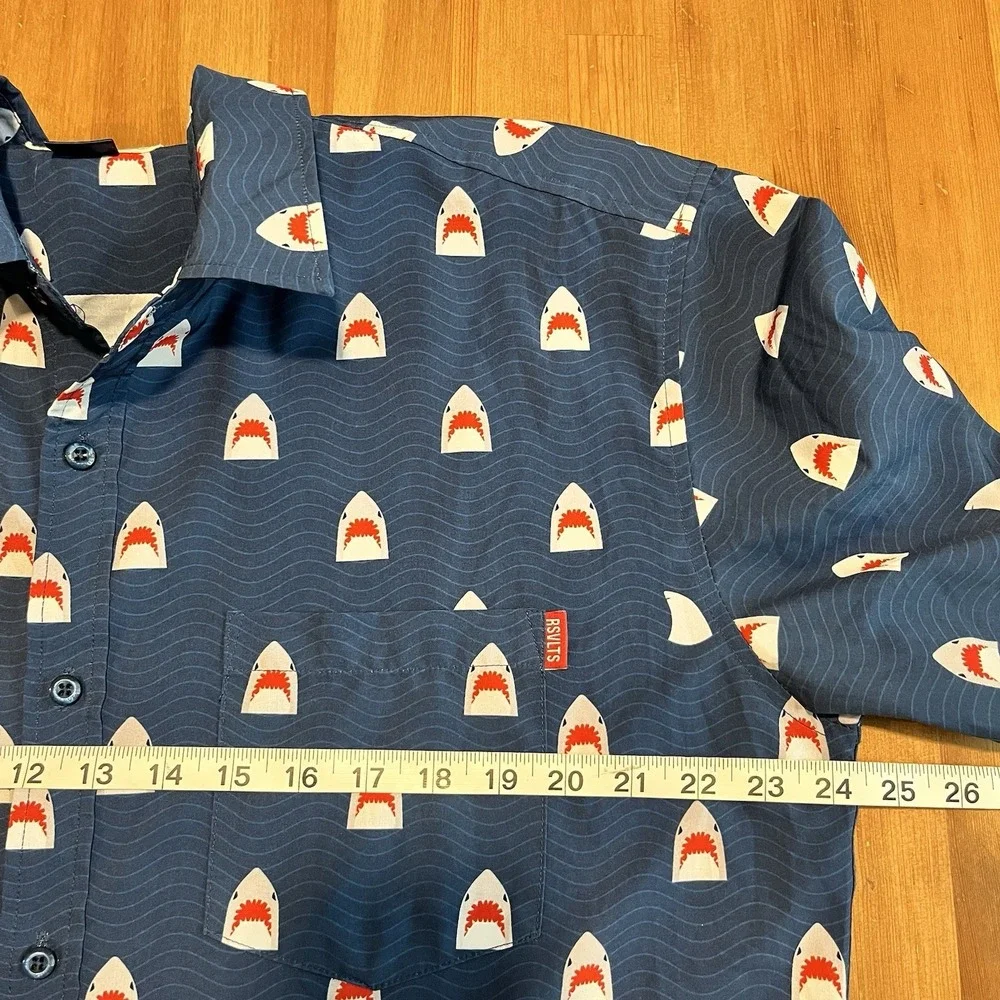 RSVLTS Men's Shirt Size XL Chomp Shark Shirt Short Sleeve Blue Button Up Summery - Picture 10 of 11